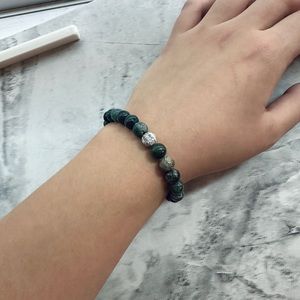 Indian Agate Green Stretchy Bracelet - 8 mm